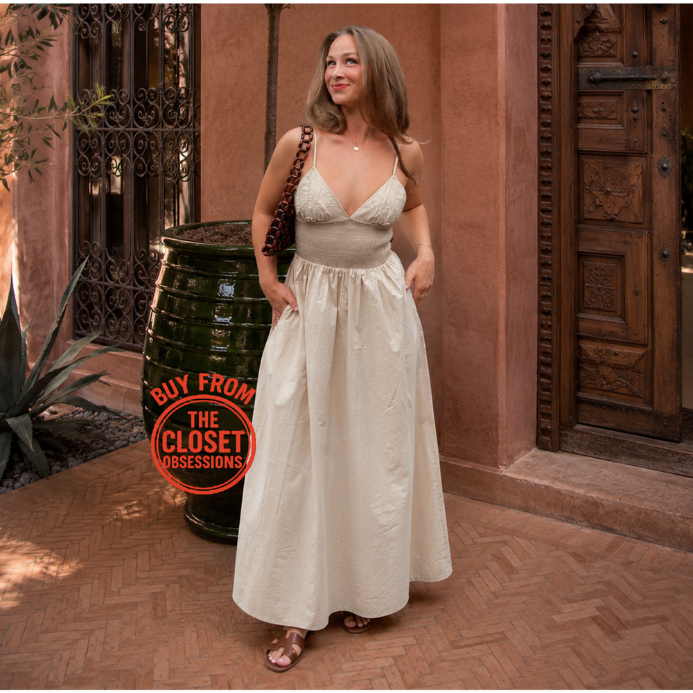 Zara NWT Beige Embroidered Cotton Maxi Dress M L - Picture 9 of 16